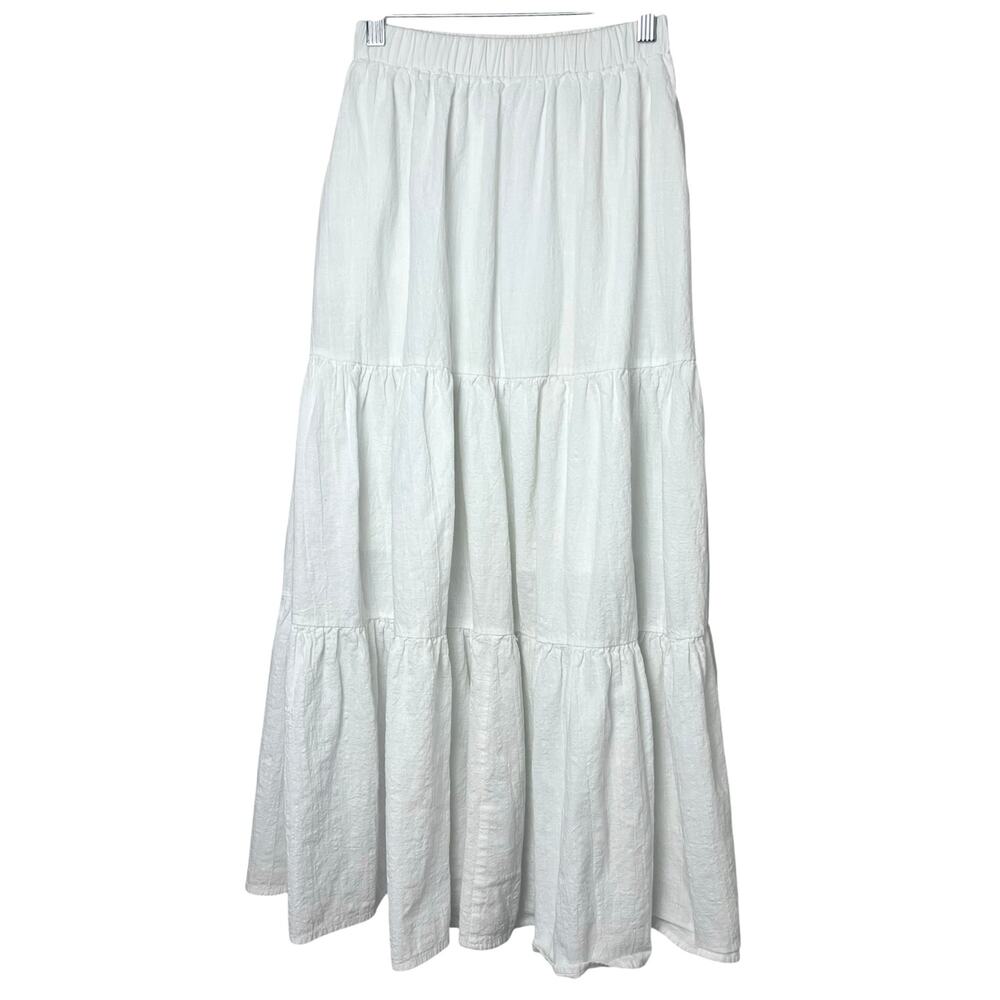Lucca Cotton Tiered Maxi Skirt White Peasant Boho Cottage Flowy Size Small